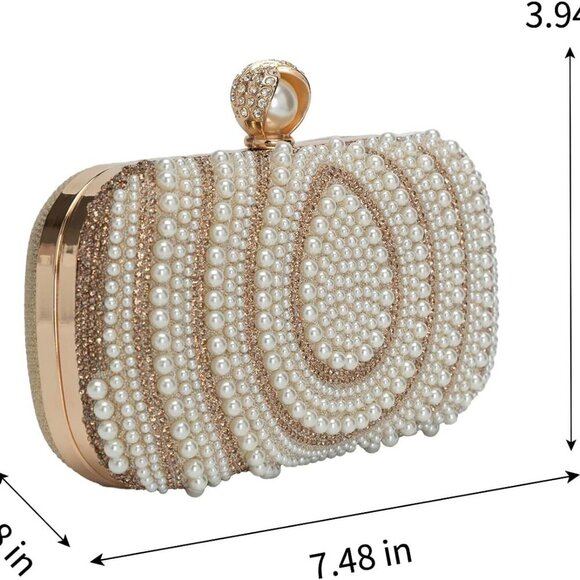 Teardrop Pearl Rhinestone Handbag - Luxurious Evening Bridal Purse 7.48 x 3.94 - Picture 4 of 8